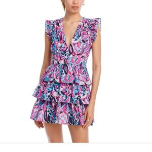 Aqua V Neck Ruffled Mini Dress